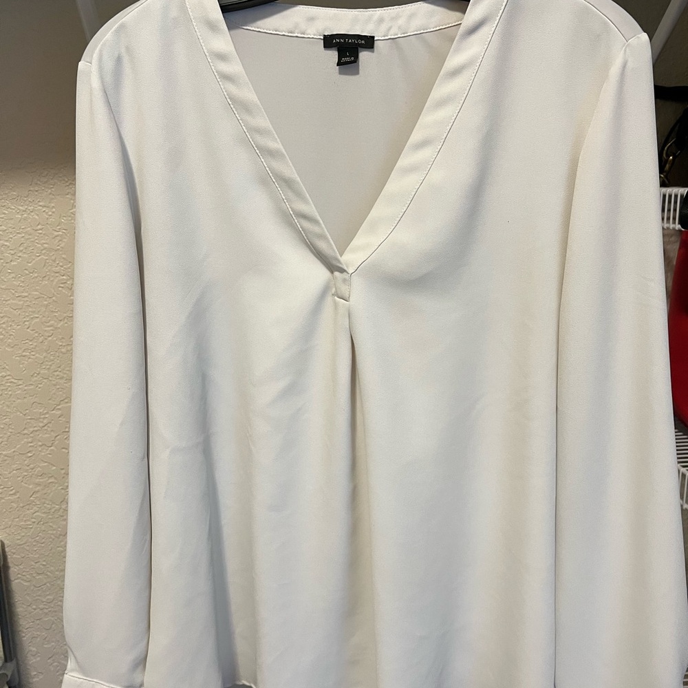 Ann Taylor Cream V-Neck Blouse